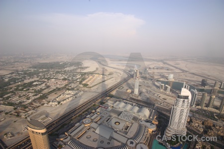 Aerial road cityscape burj khalifa skyscraper.