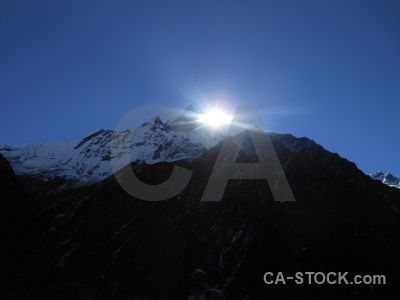 Altitude fish tail machapuchare snowcap valley.