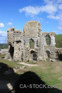 Blue green castle building.