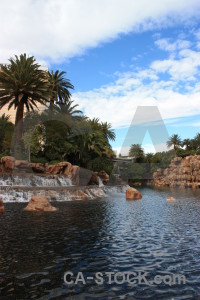 Blue water white fountain waterfall.