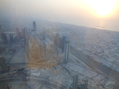 Burj khalifa building sunset dubai uae.