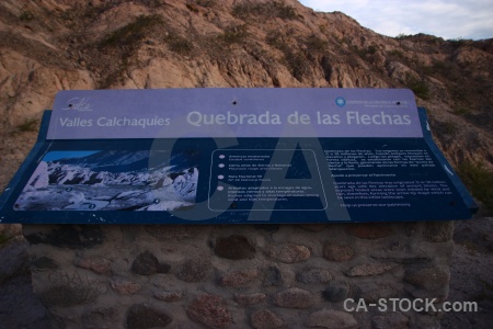Calchaqui valley quebrada de las flechas mountain sign gorge.