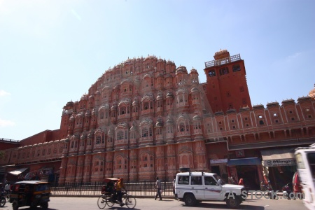 Car road jaipur sky hawa mahal.