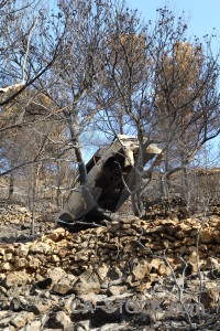 Car vehicle montgo fire rock burnt.
