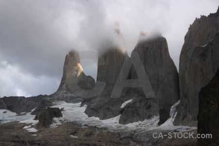 Chile tower snow mountain cliff.