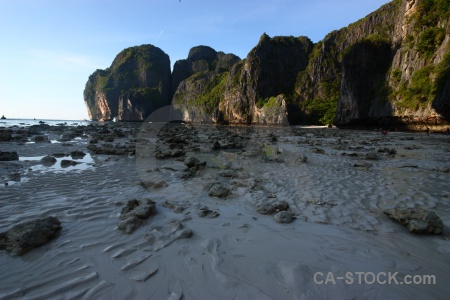 Cliff southeast asia beach ko phi leh maya bay.