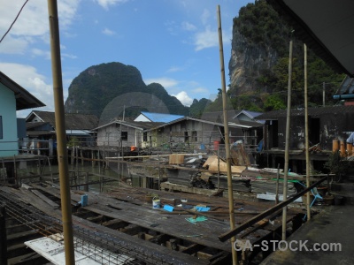 Cliff southeast asia thailand phang nga bay stilts.