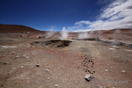 Cloud andes landscape steam geyser.