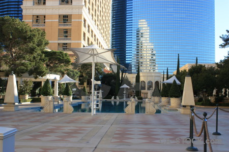 Courtyard water pool building blue.