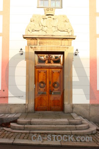 Door building white orange.