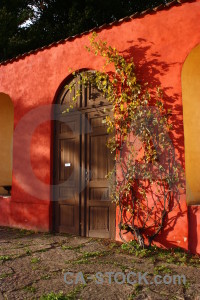 Door red orange wall brown.