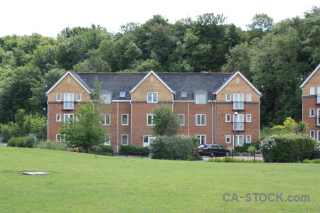 Field white green house building.