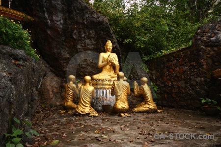 Gold buddhism mount phousi luang prabang rock.