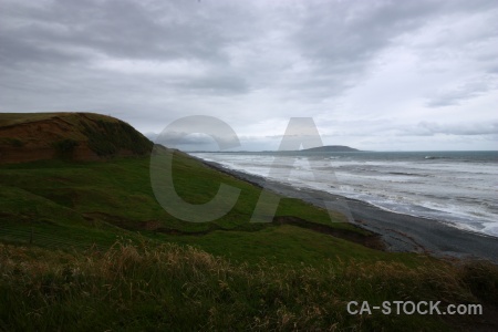 Grass new zealand hill sea water.