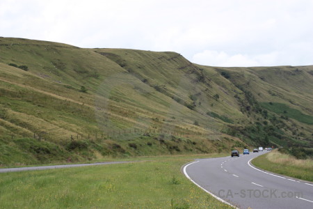 Green white landscape road field.