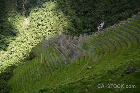 Inca trail ruin stone winay wayna terrace.