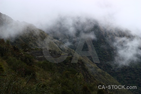 Inca trail sayaqmarka altitude fog south america.
