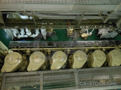 Inside boat engine room railing ship.