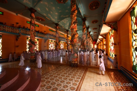 Inside southeast asia temple hall tay ninh holy see.