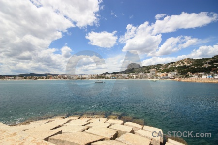 Javea hill cloud rock boat.