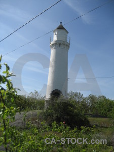 Lighthouse building green blue.