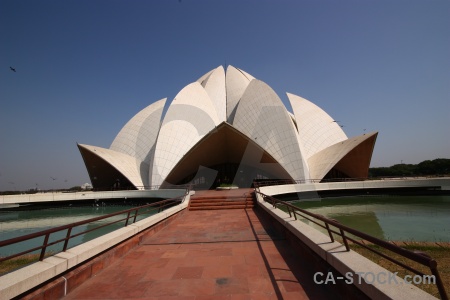 Lotus temple water sky india path.