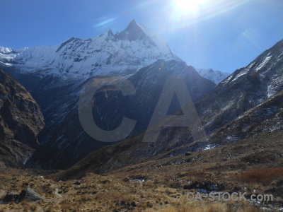 Machapuchre sun machapuchare snowcap himalayan.