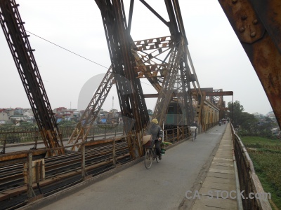 Metal train southeast asia long bien bridge cantilever.