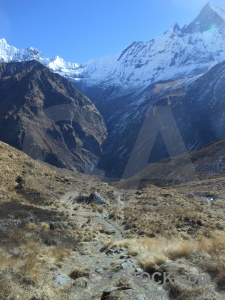 Modi khola valley asia machapuchre altitude mountain.