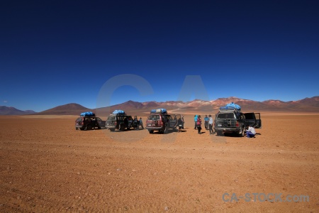 Mountain landscape south america siloli desert vehicle.