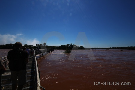 Person river tree iguazu iguacu falls.