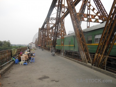 Person track metal bridge railway.