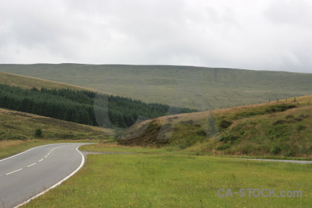 Road landscape field white green.