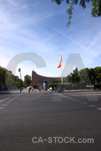 Road tree madrid europe flag.