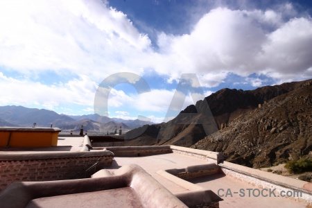 Roof mountain buddhism drepung monastery tibet.