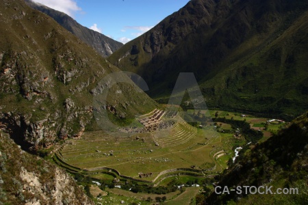 Sky inca trail south america llaqtapata ruin.