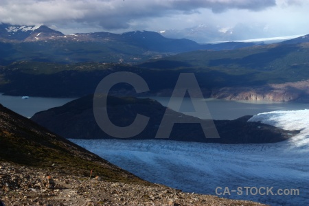 South america lake snowcap trek landscape.