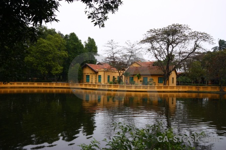 Southeast asia presidential palace vietnam pond lake.