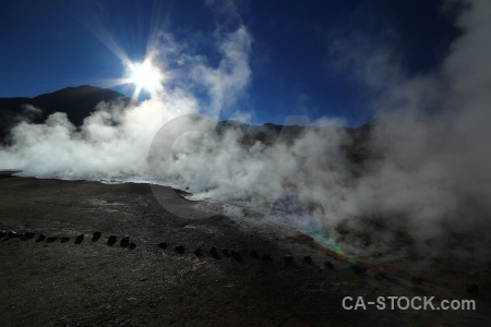 Steam sun el tatio atacama desert south america.