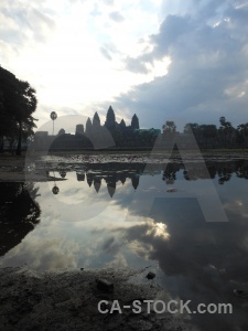 Stone pond cambodia sky reflection.