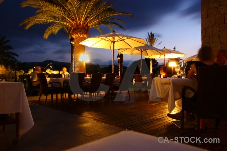 Table umbrella light javea palm tree.