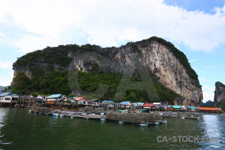 Tropical phang nga bay water floating limestone.