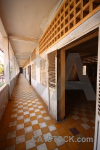 Tuol sleng genocide museum corridor s 21 khmer rouge shutter.