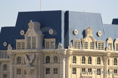 White blue building.