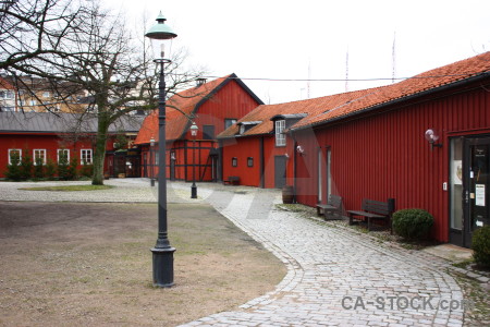 White building red.